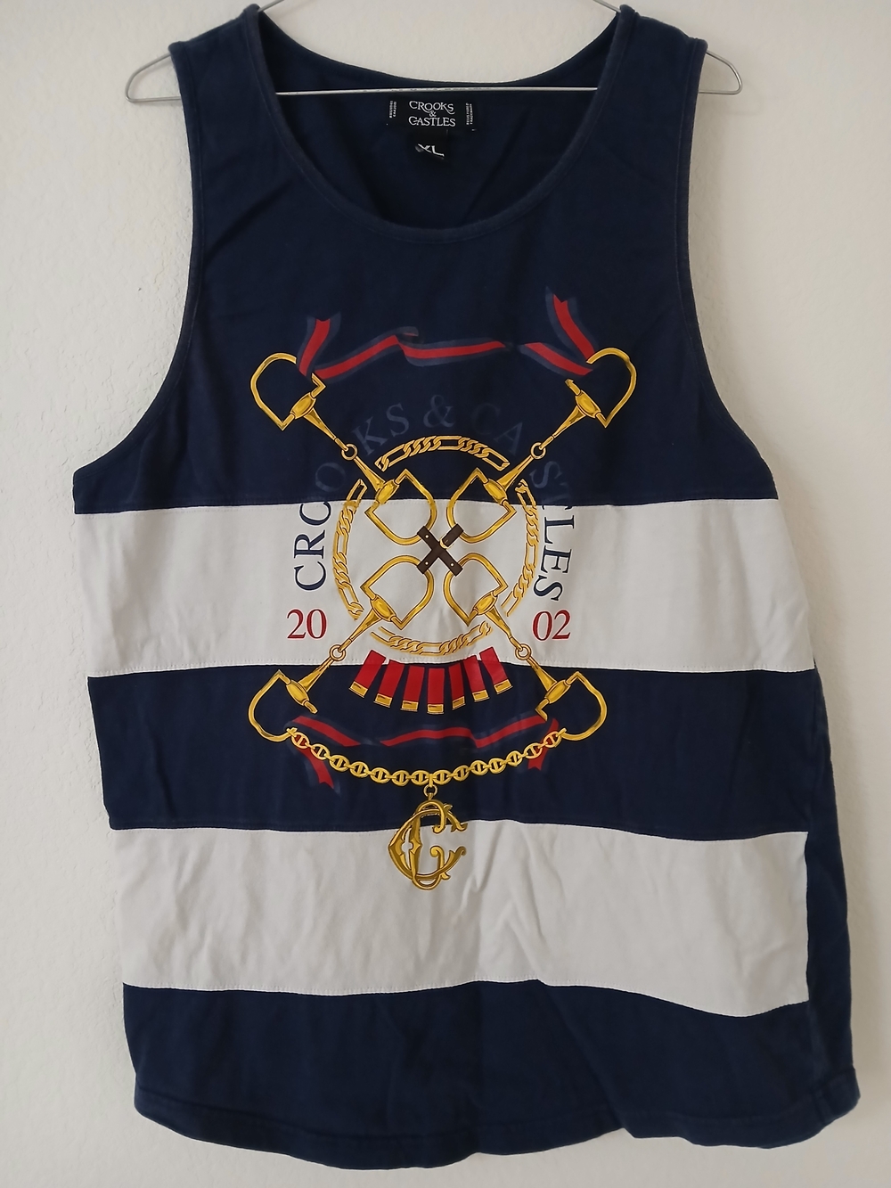Crooks & Castles Navy & White Striped Graphic Tank